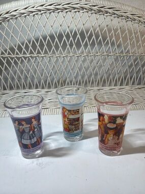Vintage Funny Shot Glasses Set of 3 Retro Barware Color Rim Drinking Glasses